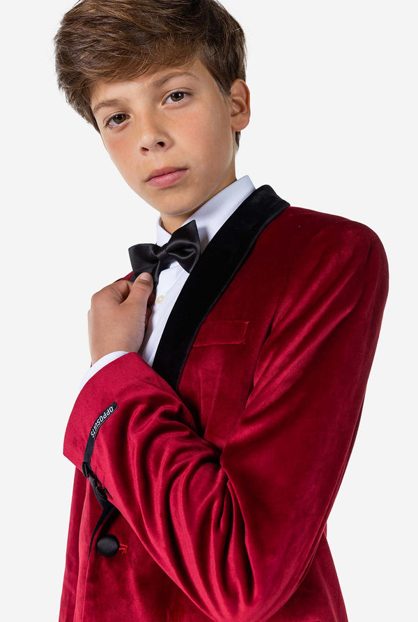 Teen wearing Burgundy red Christmas Dinner Jacket