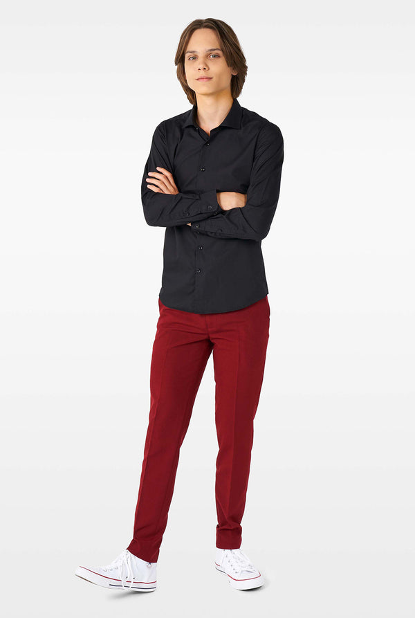 Teen wearing black dress shirt