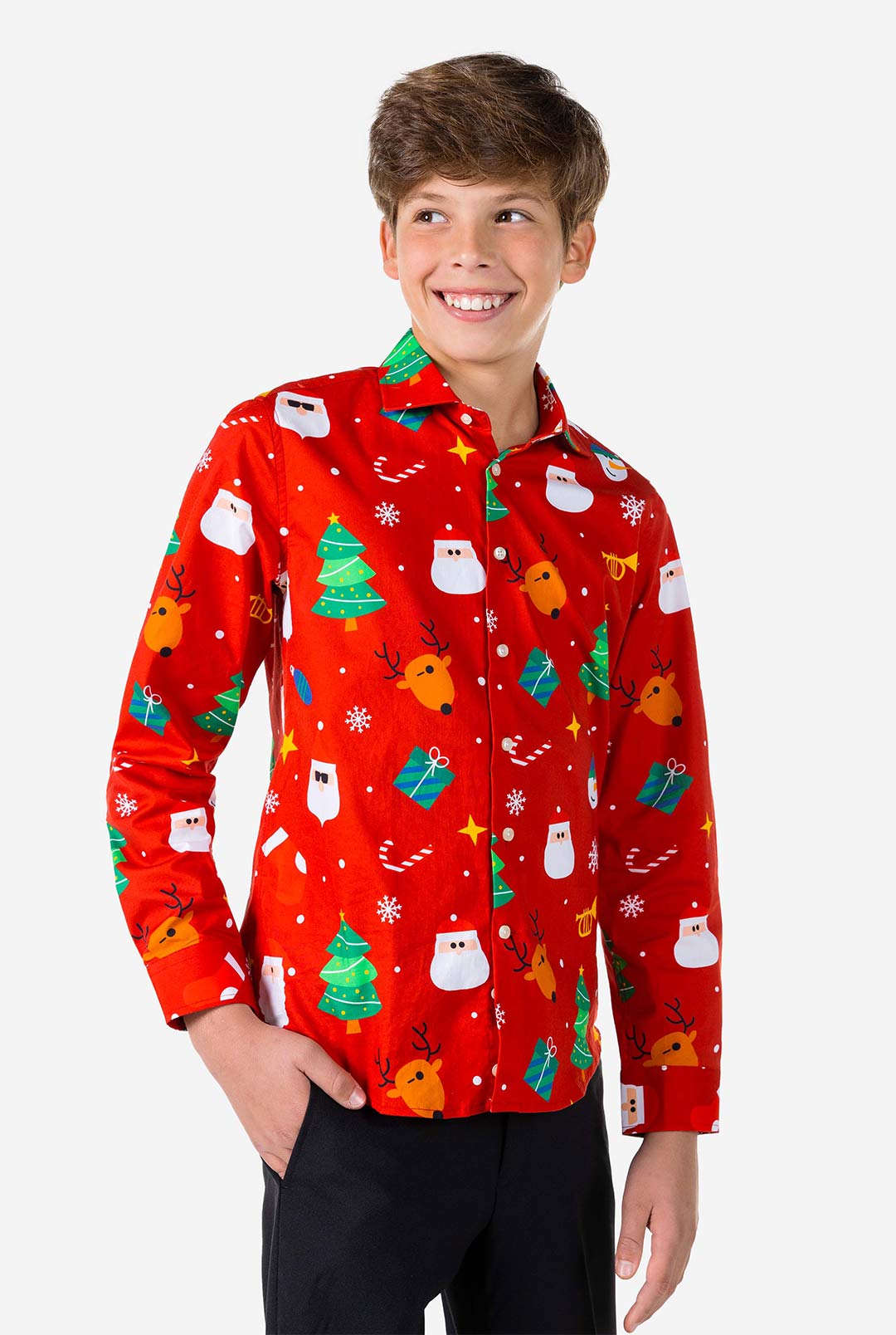 dress shirts for teens Festivity Red | Red Christmas Shirt from casual to formal Mini Dress Korean Winter Color:Blue & Pink Floral DAPHNE-WTLN