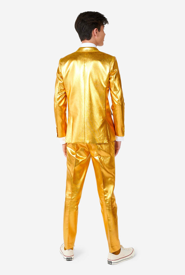 Teen wearing formal golden colored suit