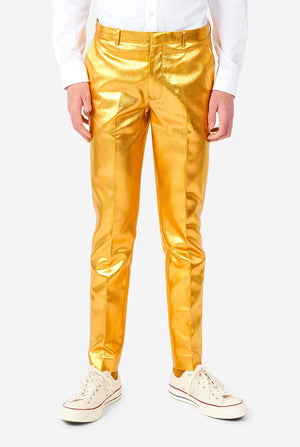 Teen wearing formal golden colored suit