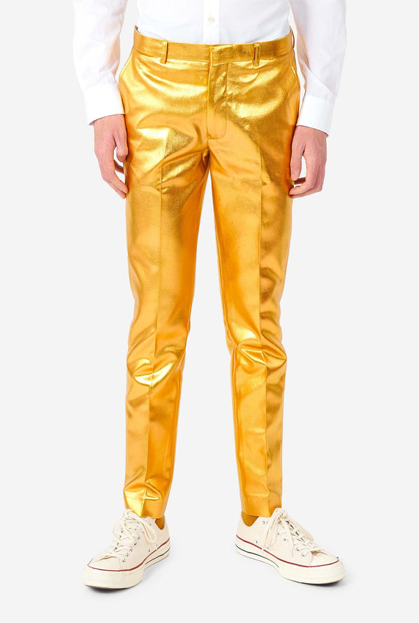 Teen wearing formal golden colored suit
