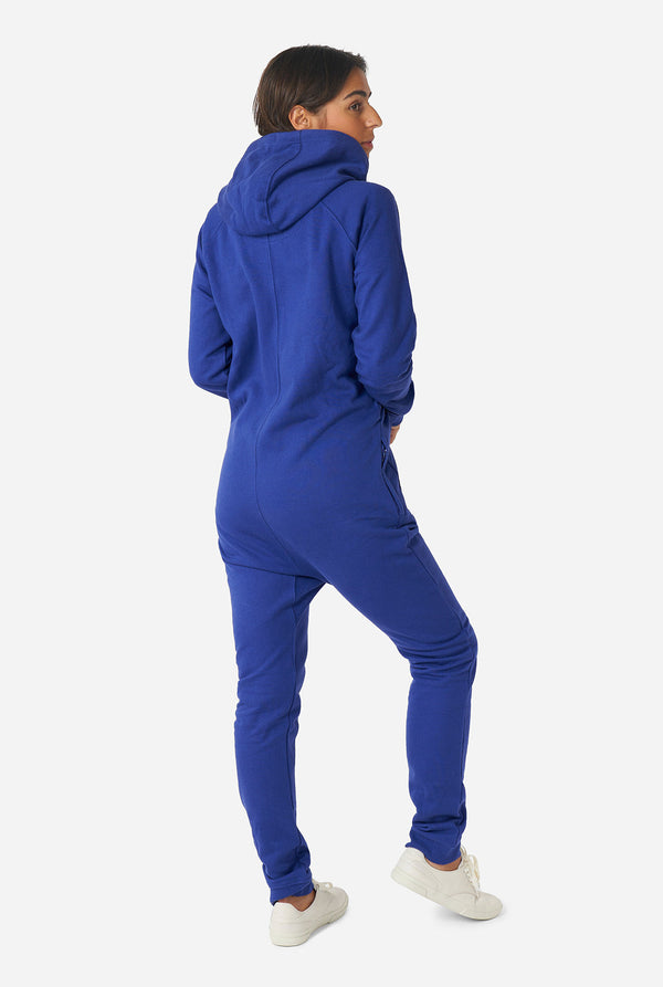 Man wearing Navy blue onesie